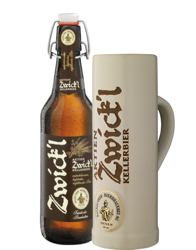 AKTIEN Zwickl Kellerbier Flasche und Glas
