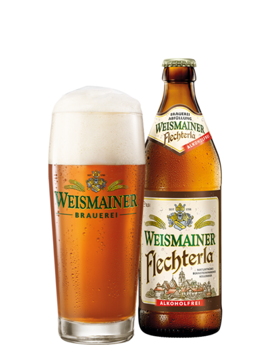 Weismainer Flechterla Alkoholfrei Flasche und Glas