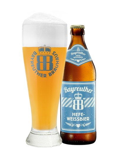 Bayreuther HEFE-WEISSBIER 0,50 l Flasche und Glas
