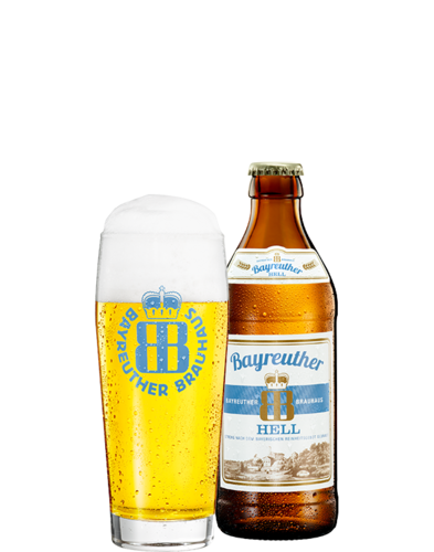Bayrdeuther Hell 0,33 l Flasche und Glas