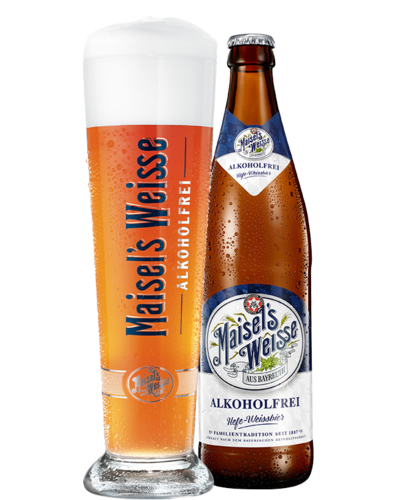 Maisels Weisse Alkoholfrei 0,5l Flasche und Glas