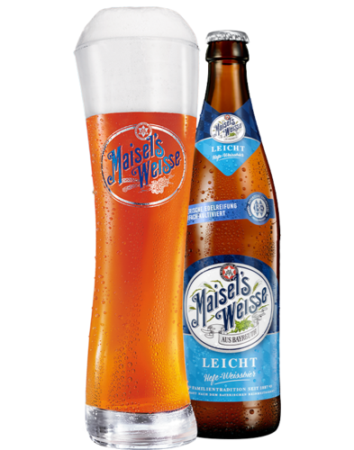 Maisels Weisse leicht Flasche und Glas