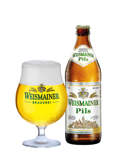 Weismainer Pils 0,5 l Flasche und Glas