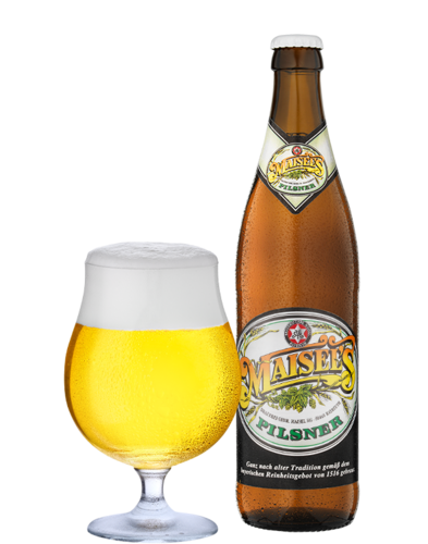 Maisels Pilsner Flasche und Glas