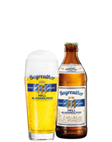 Bayreuther Hell Alkoholfrei 0,33l Flasche und Glas