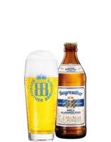 Bayreuther Hell Alkoholfrei 0,33l Flasche und Glas