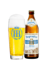 Bayreuther HELL 0,50 l Flasche und Glas