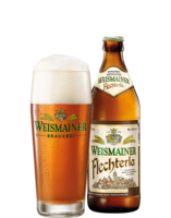 Weismainer Flechterla 0,5 l Flasche und Glas