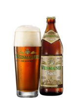 Weismainer Bock 0,5 l Flasche und Glas