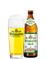 Weismainer Hell 0,5 l Flasche und Glas