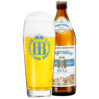 Bayreuther HELL 0,50 l Flasche und Glas