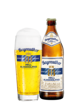 Bayreuther Hell Alkoholfrei Flasche und Glas