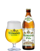 Weismainer Pils 0,5 l Flasche und Glas
