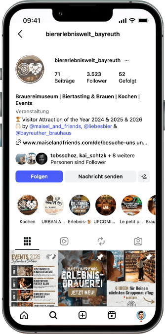 iPhone mit der geöffneten Instagram-Seite der Bier-Erlebniswelt