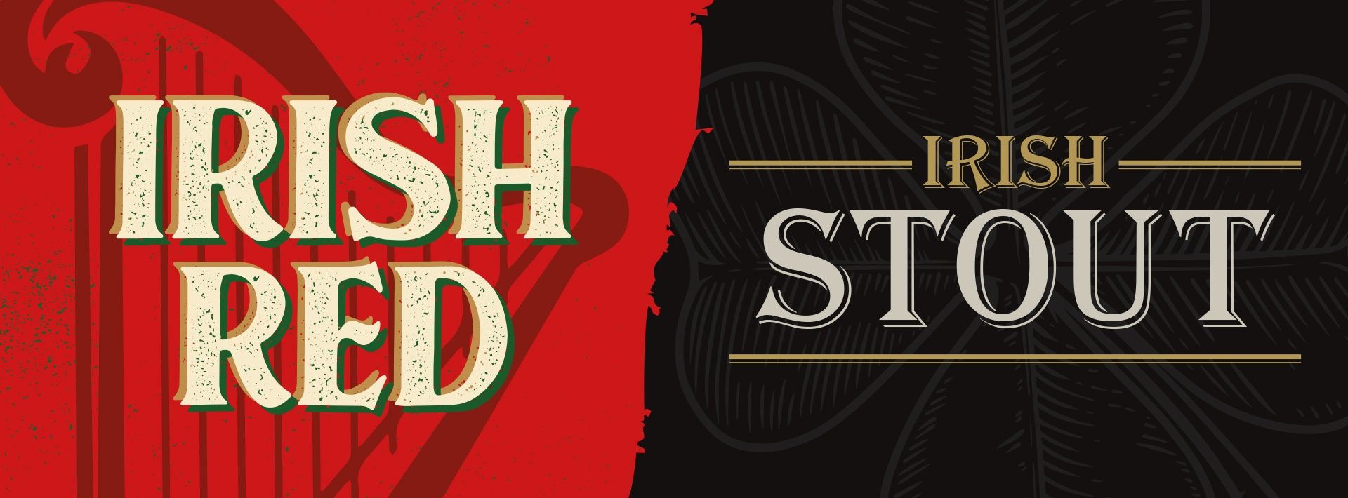 Irish Biere – Schriftzüge Irish Red und Irish Stout nebeneinander