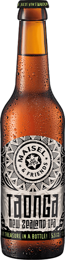 Flasche des Maisel & Friends Taonga.Etikett in Grautönen und Maori-Muster.