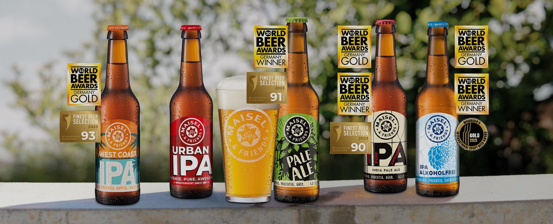 A range of Maisel beers and their respective Awards that they received over the years.